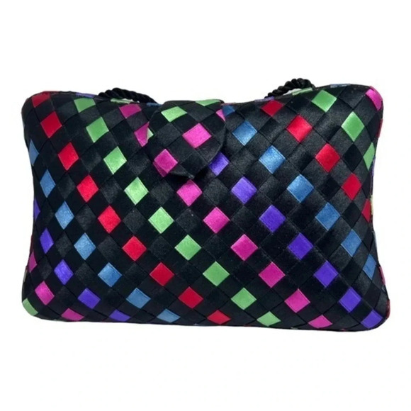 Handbags - Vintage Multi-color Basket Weave Rainbow Ribbon Hardshell Crossbody Purse